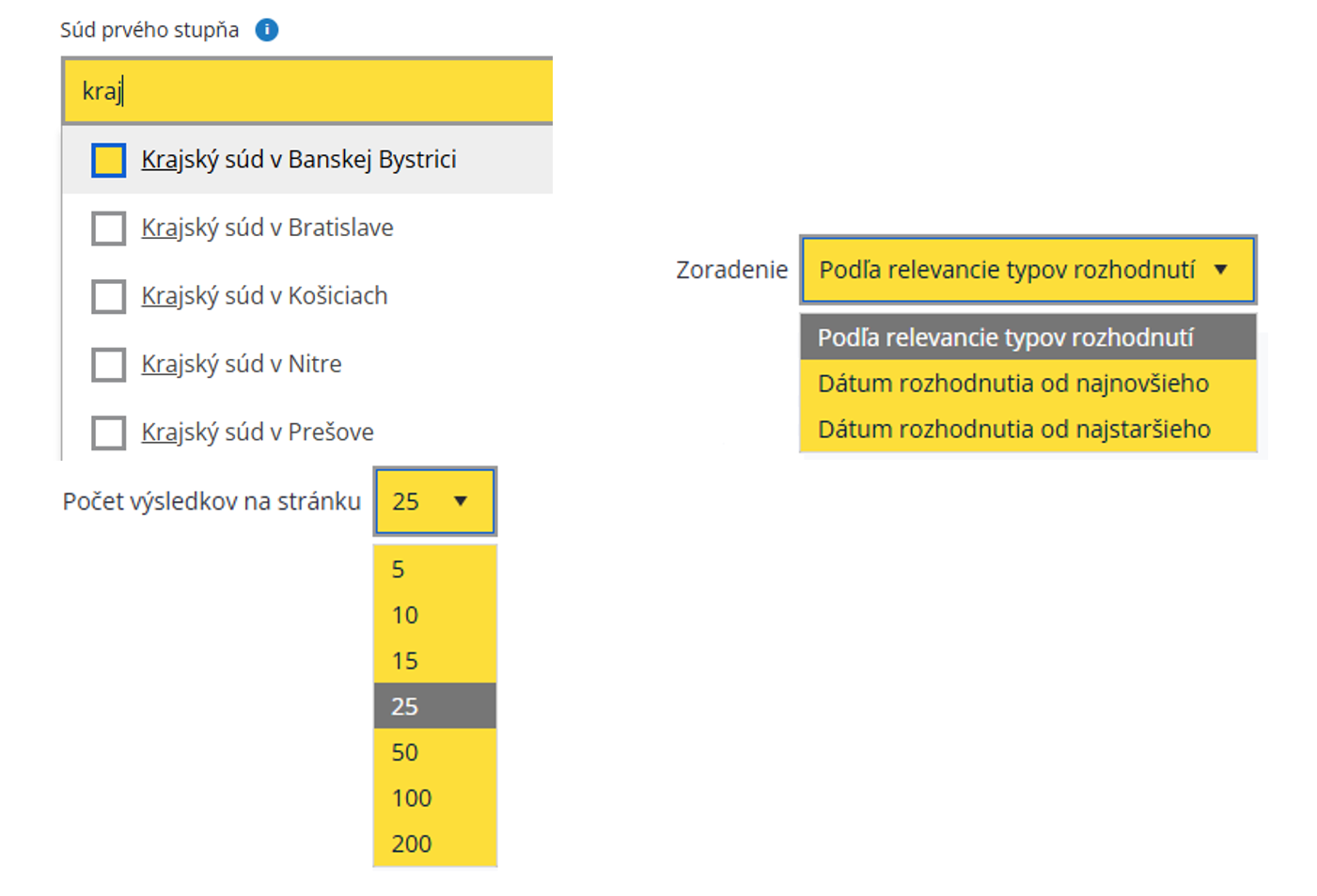 Doplnenie nových filtrov a nových možností práce s výsledkami vyhľadávania